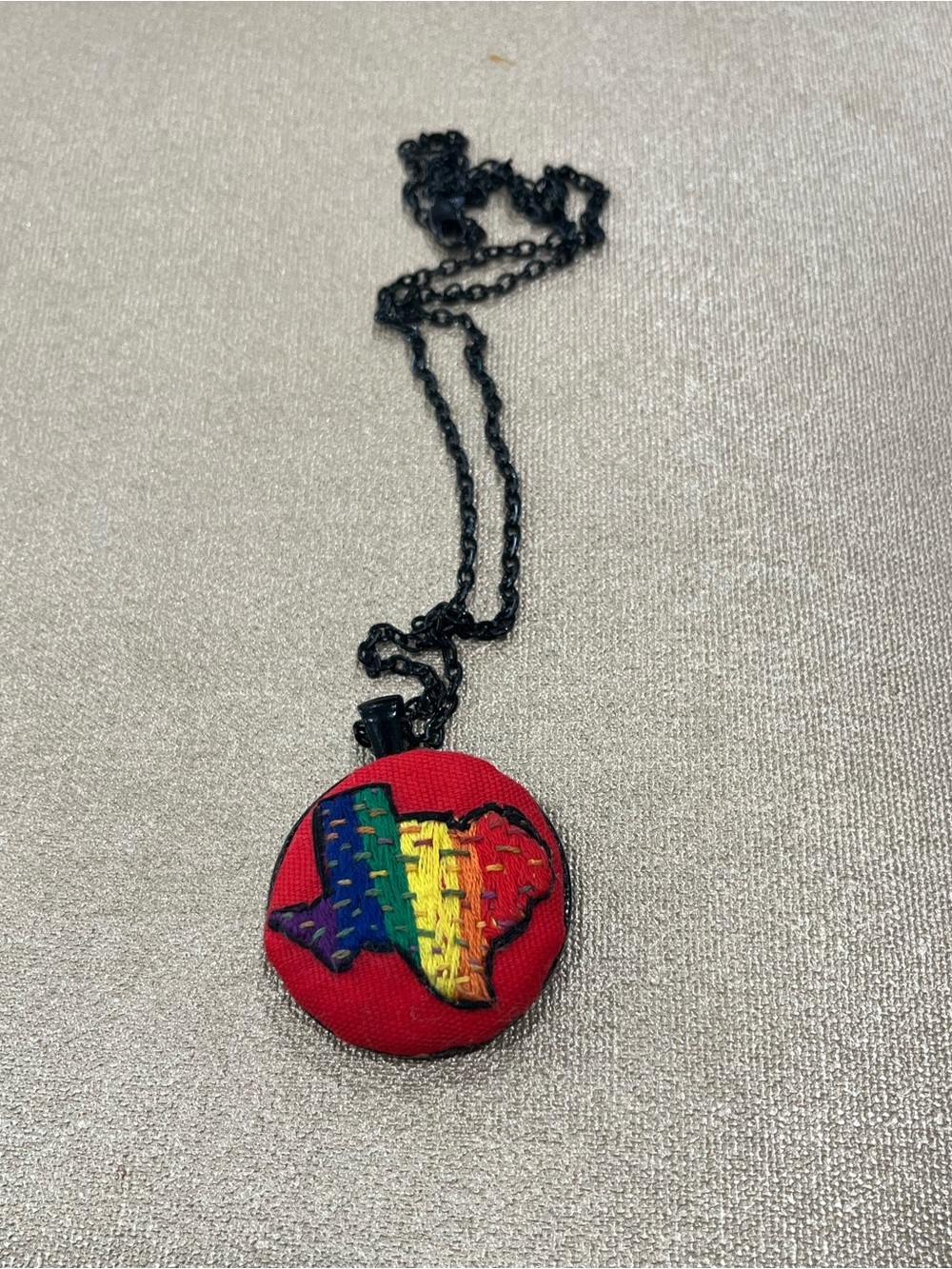 Pride LGBTQ+ rainbow Texas hand embroidered pendant and necklace